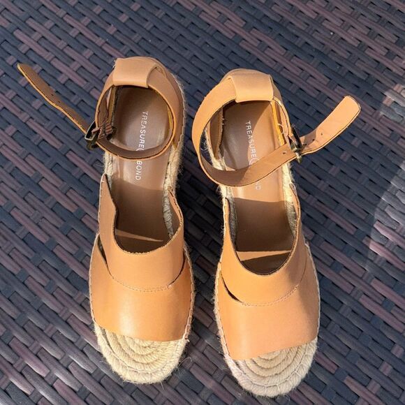 Treasure and Bond Leather Sannibel Platform Wedge Sandal Camel Tan 7.5 - Picture 1 of 9